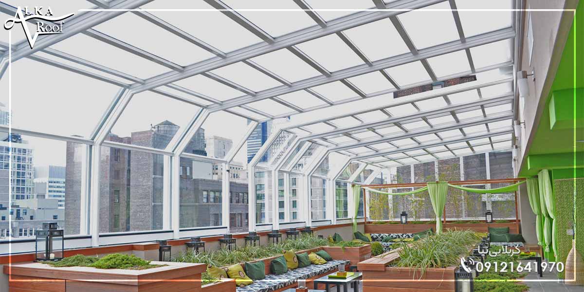 سقف متحرک پلی کربنات برای رستوران و کافه